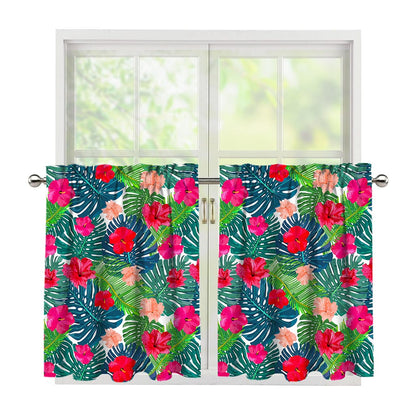 Colorful Hawaii Floral Pattern Print Tier Curtains