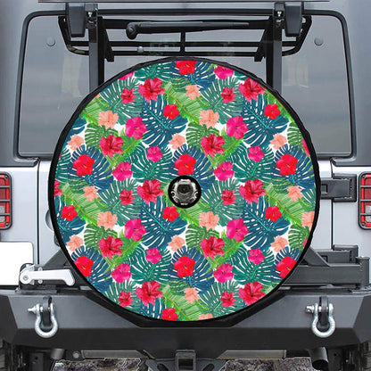 Colorful Hawaii Floral Pattern Print Tire Cover With Camera Hole