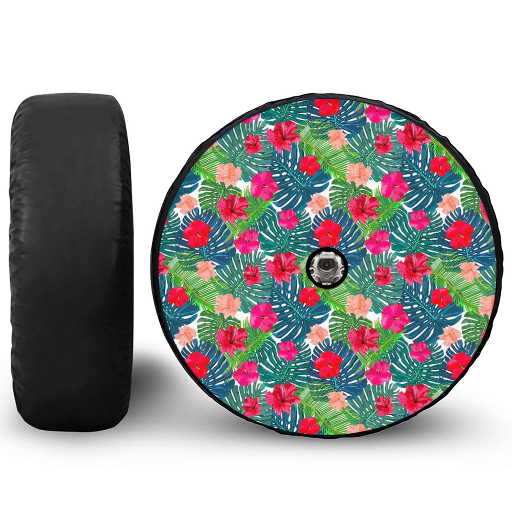 Colorful Hawaii Floral Pattern Print Tire Cover With Camera Hole