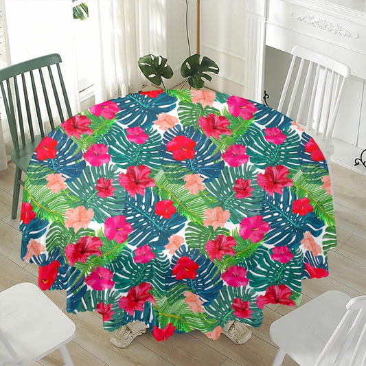 Colorful Hawaii Floral Pattern Print Waterproof Round Tablecloth