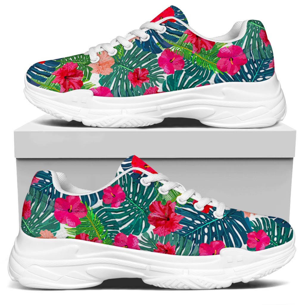 Colorful Hawaii Floral Pattern Print White Chunky Shoes