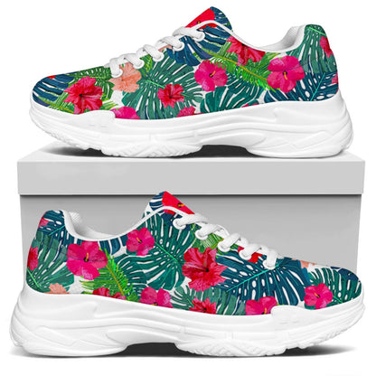 Colorful Hawaii Floral Pattern Print White Chunky Shoes