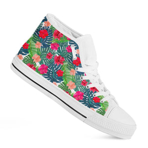 Colorful Hawaii Floral Pattern Print White High Top Sneakers