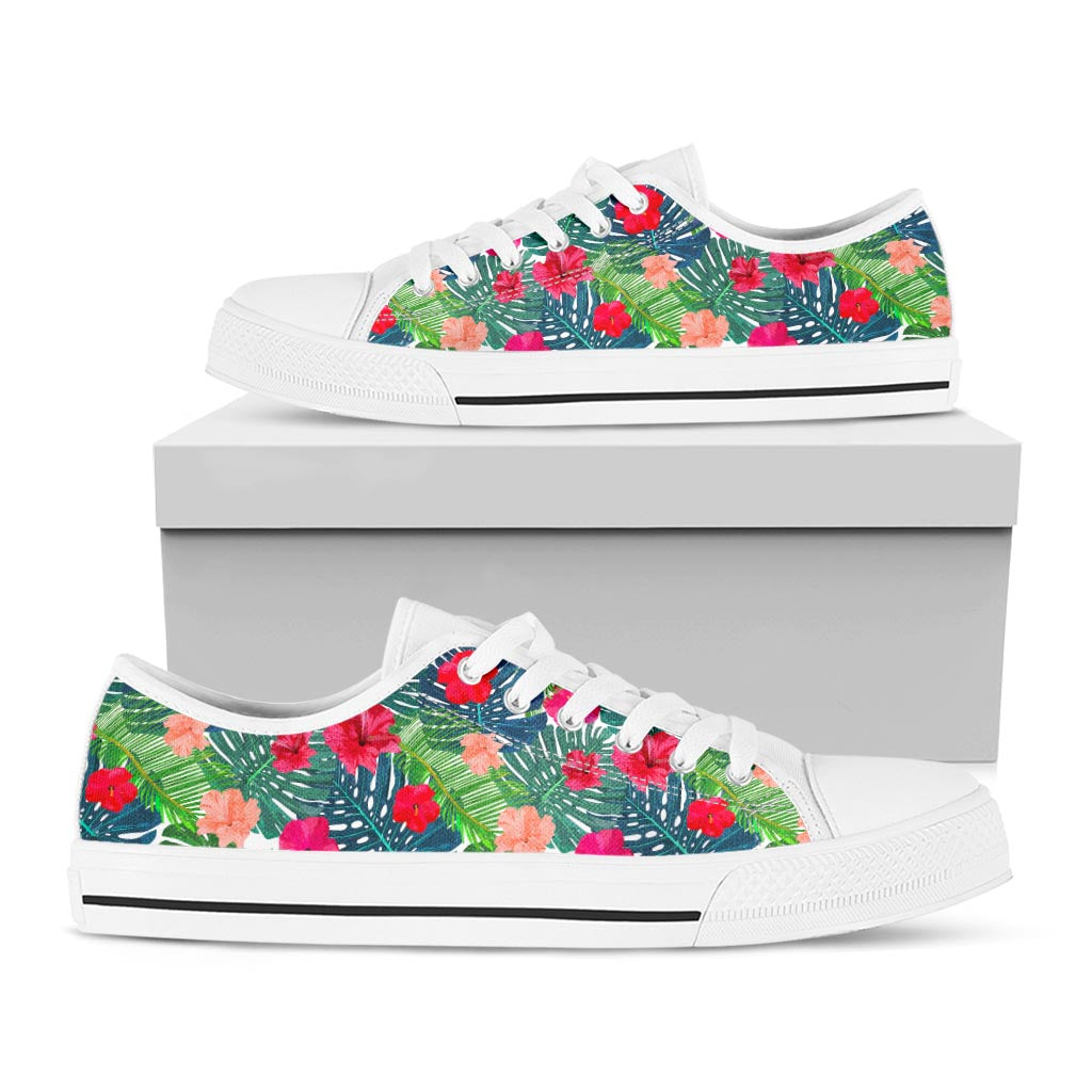 Colorful Hawaii Floral Pattern Print White Low Top Sneakers