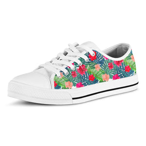 Colorful Hawaii Floral Pattern Print White Low Top Sneakers