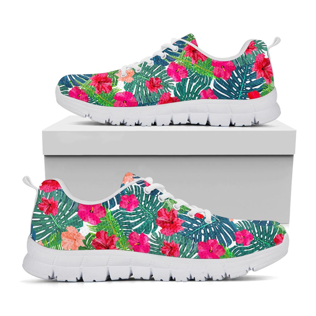 Colorful Hawaii Floral Pattern Print White Running Shoes