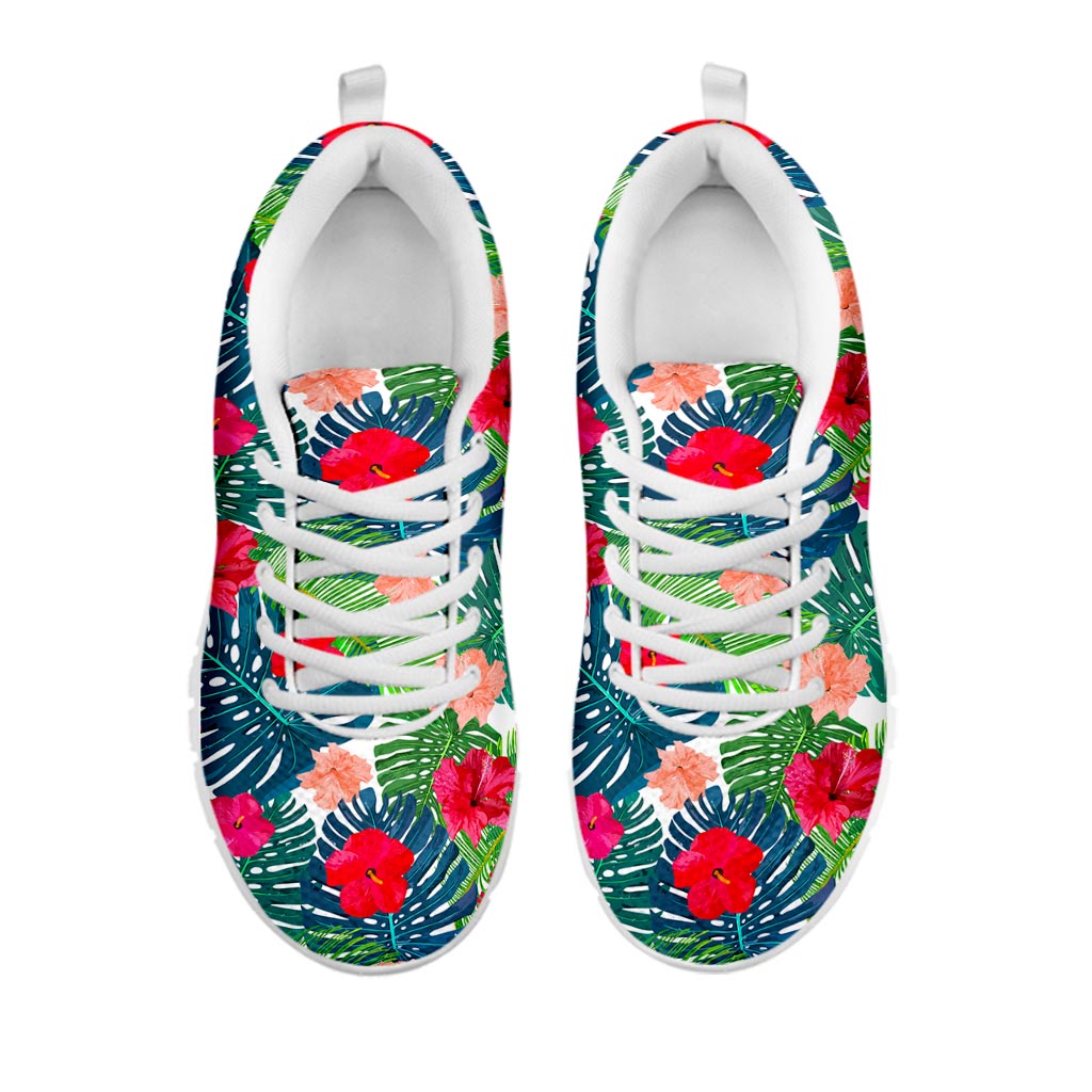 Colorful Hawaii Floral Pattern Print White Running Shoes