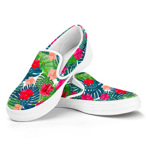 Colorful Hawaii Floral Pattern Print White Slip On Sneakers