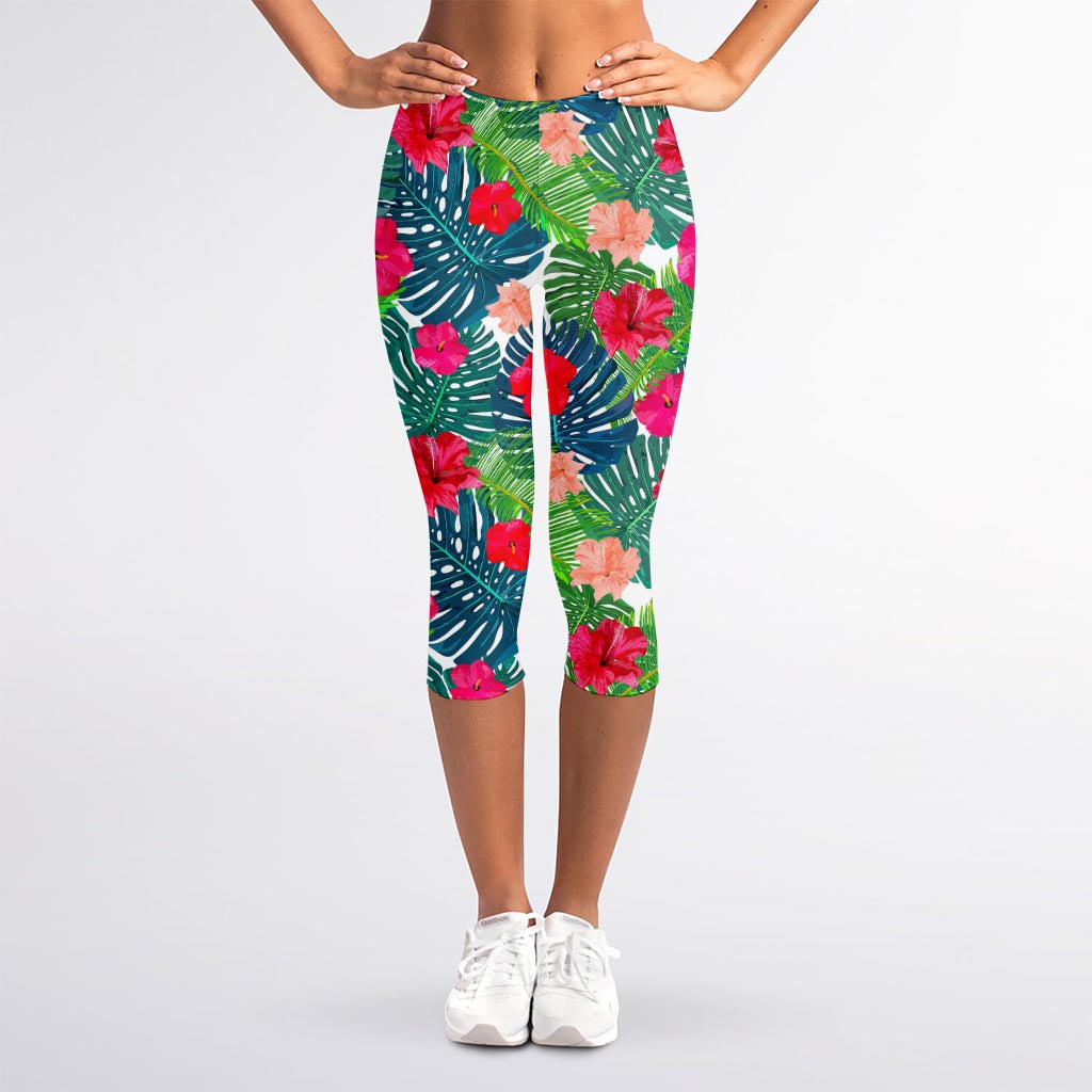 Colorful Hawaii Floral Pattern Print Women's Capri Leggings