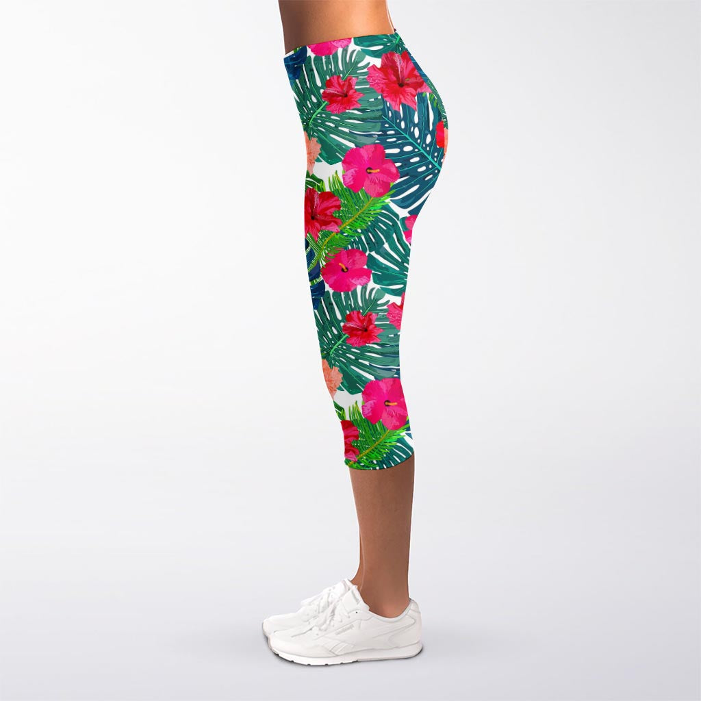 Colorful Hawaii Floral Pattern Print Women's Capri Leggings