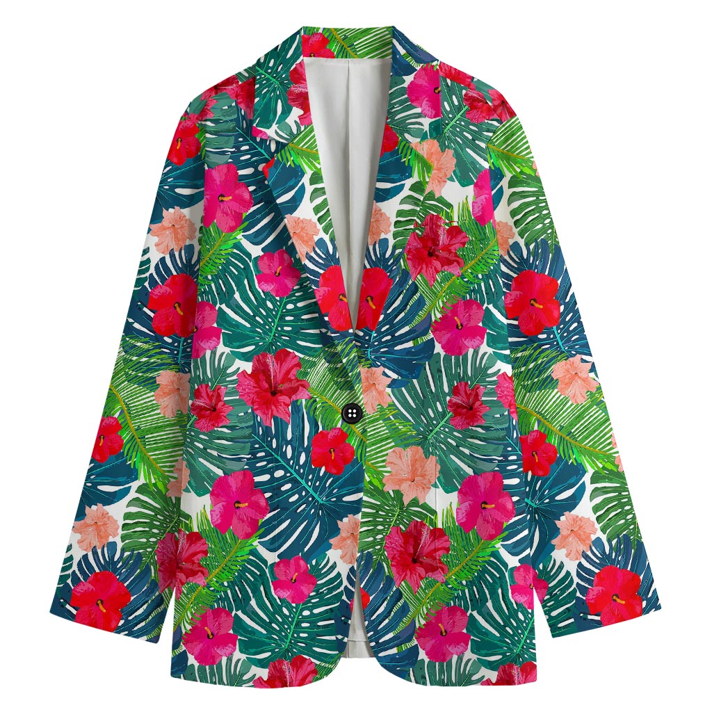 Colorful Hawaii Floral Pattern Print Women's Cotton Blazer