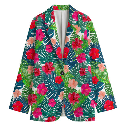 Colorful Hawaii Floral Pattern Print Women's Cotton Blazer