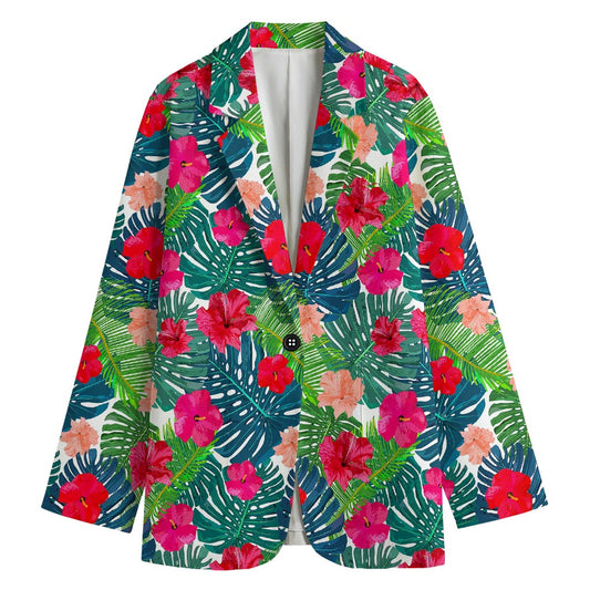 Colorful Hawaii Floral Pattern Print Women's Cotton Blazer