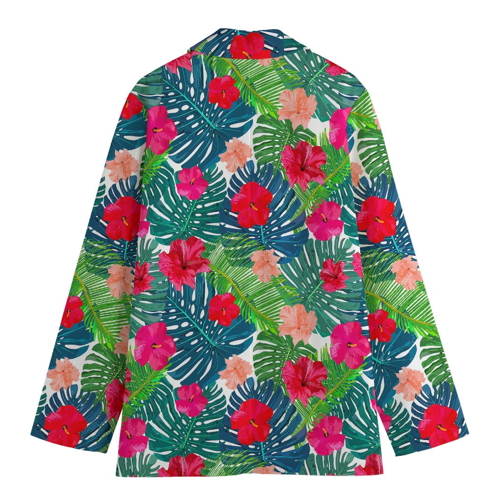 Colorful Hawaii Floral Pattern Print Women's Cotton Blazer