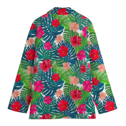 Colorful Hawaii Floral Pattern Print Women's Cotton Blazer