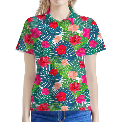 Colorful Hawaii Floral Pattern Print Women's Polo Shirt