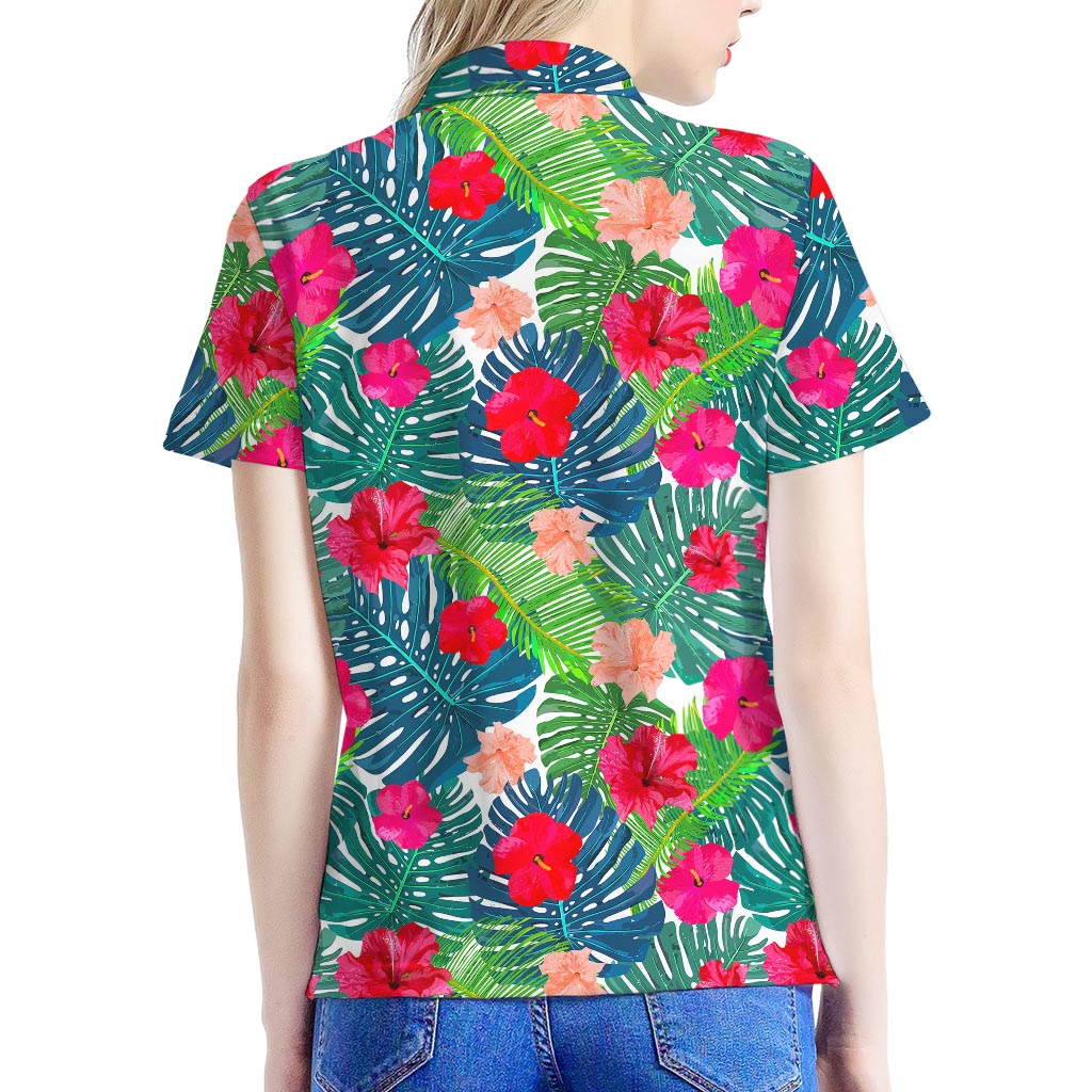 Colorful Hawaii Floral Pattern Print Women's Polo Shirt