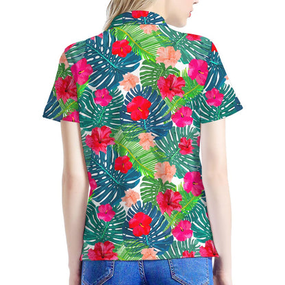 Colorful Hawaii Floral Pattern Print Women's Polo Shirt