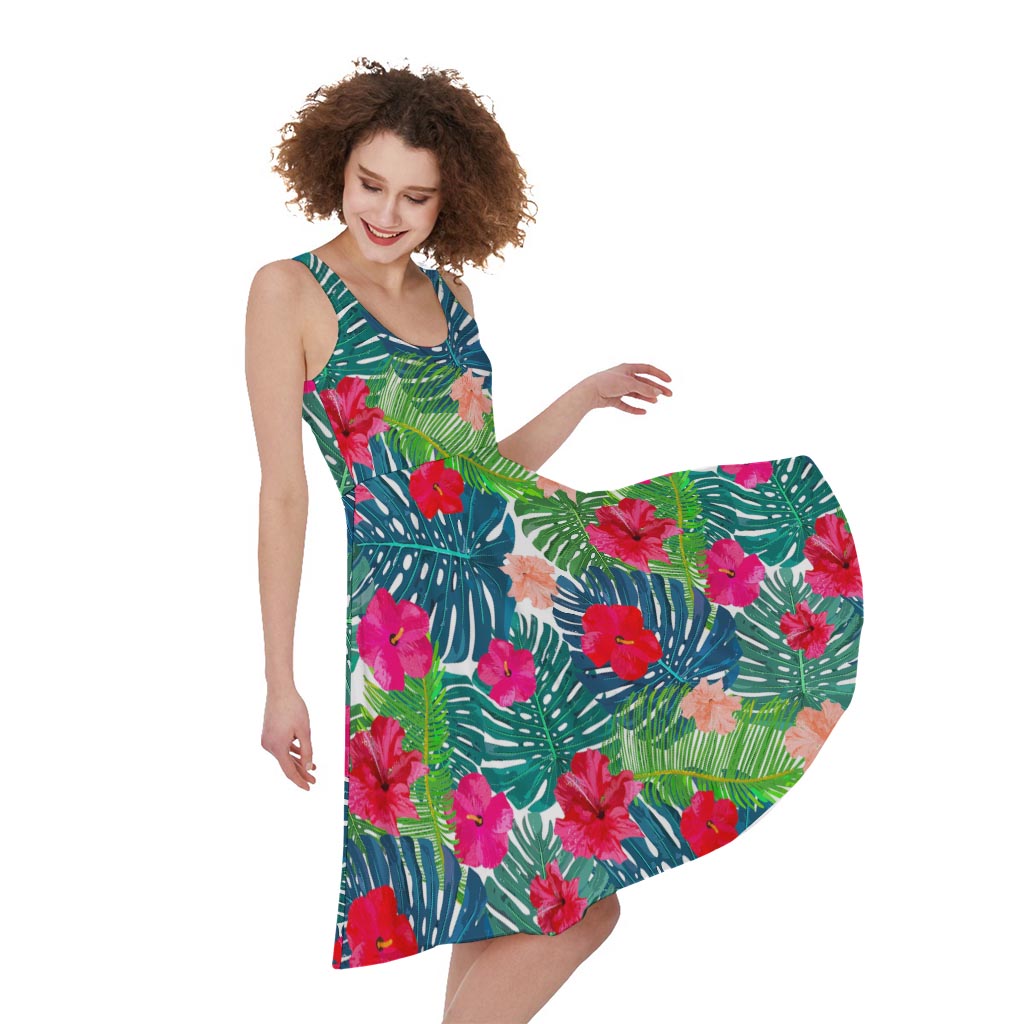 Colorful Hawaii Floral Pattern Print Women's Sleeveless Dress