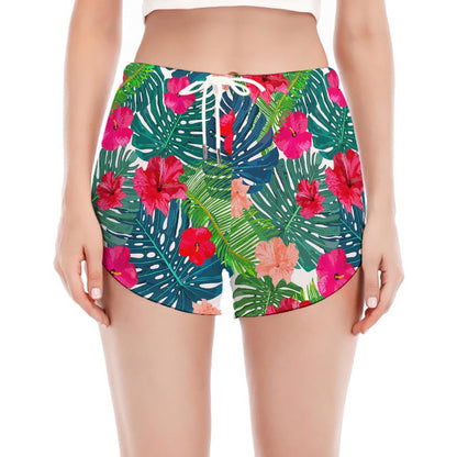 Colorful Hawaii Floral Pattern Print Women's Split Running Shorts