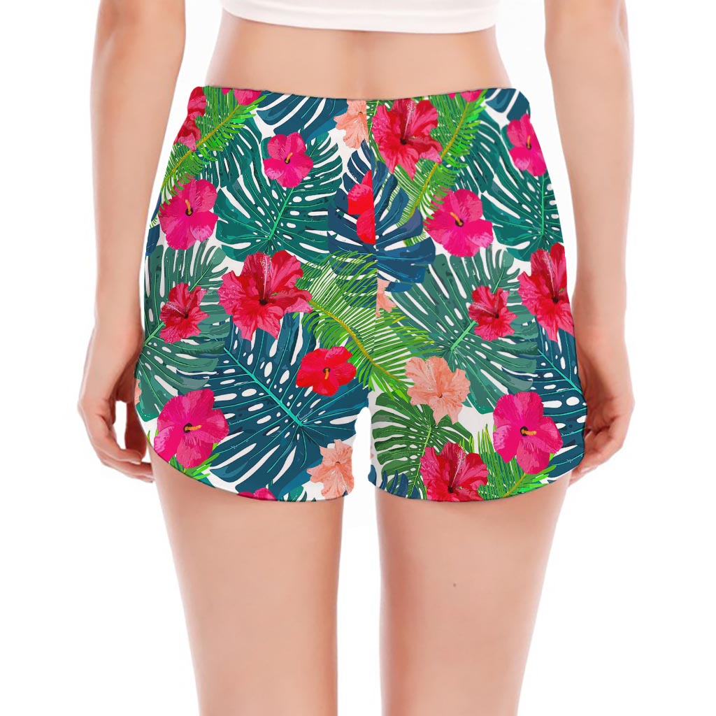 Colorful Hawaii Floral Pattern Print Women's Split Running Shorts