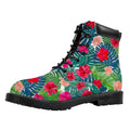 Colorful Hawaii Floral Pattern Print Padded Collar Lace Up Boots