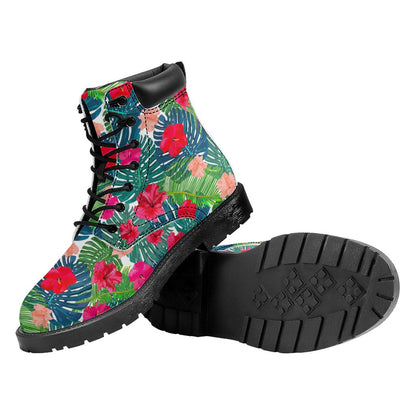 Colorful Hawaii Floral Pattern Print Work Boots