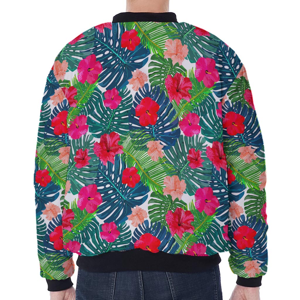 Colorful Hawaii Floral Pattern Print Zip Sleeve Bomber Jacket