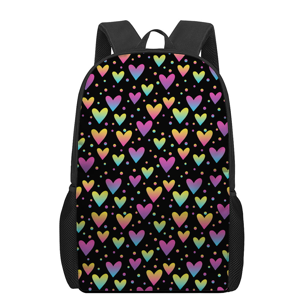 Colorful Heart Pattern Print 17 Inch Backpack