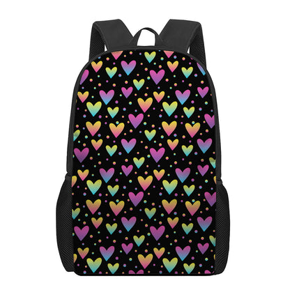 Colorful Heart Pattern Print 17 Inch Backpack