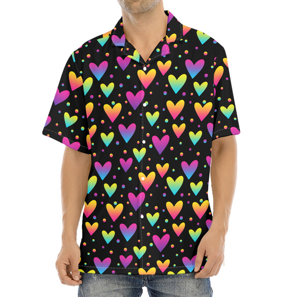Colorful Heart Pattern Print Aloha Shirt