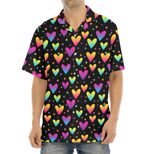 Colorful Heart Pattern Print Aloha Shirt