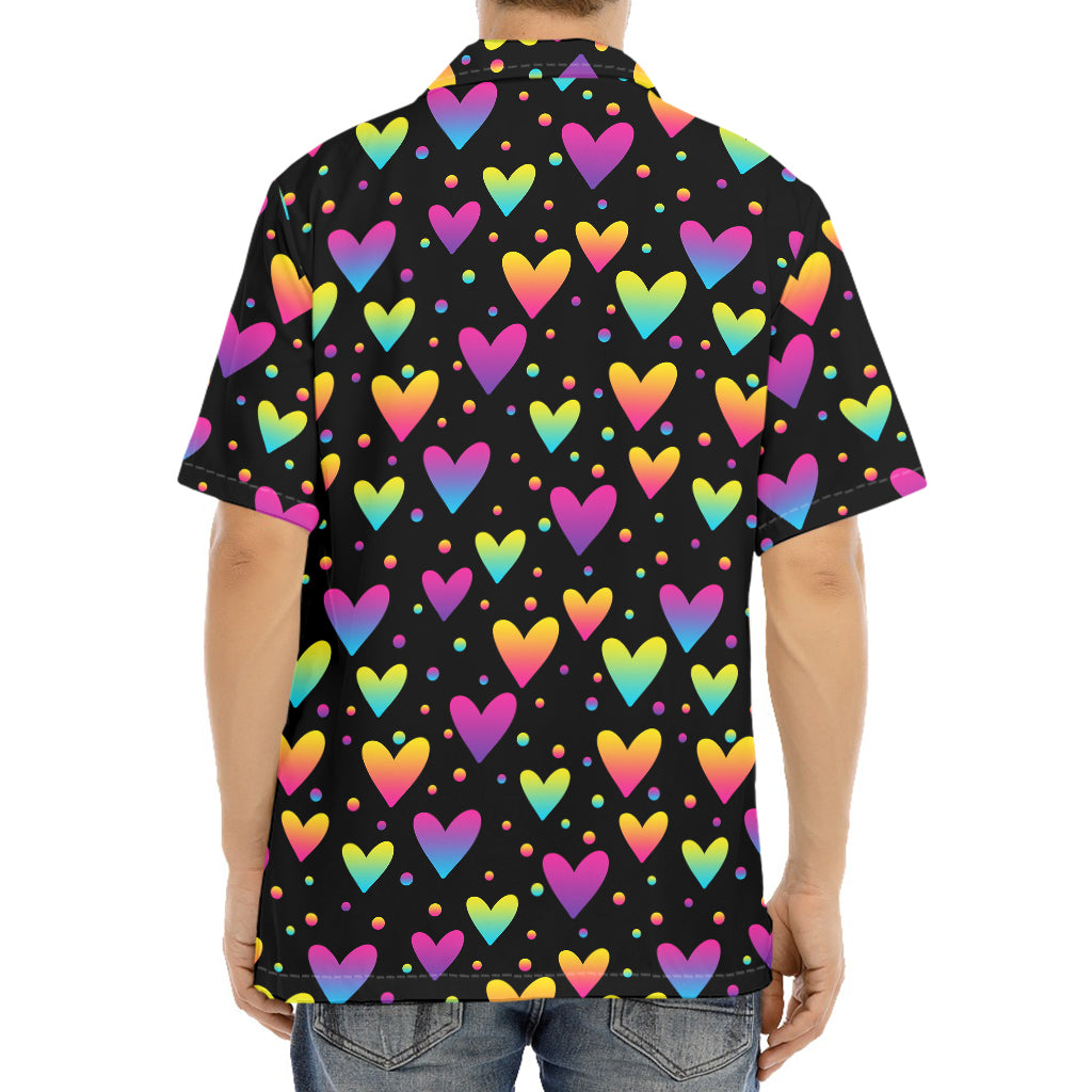 Colorful Heart Pattern Print Aloha Shirt
