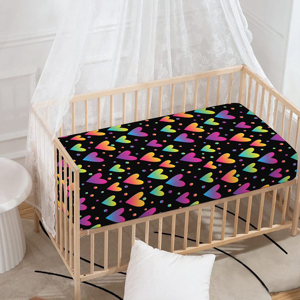 Colorful Heart Pattern Print Baby Crib Sheet