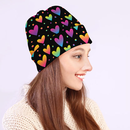 Colorful Heart Pattern Print Beanie