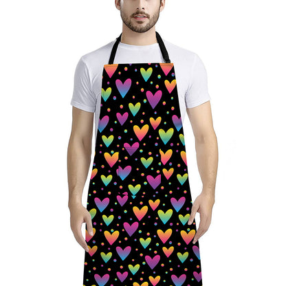 Colorful Heart Pattern Print Bib Apron With Pocket