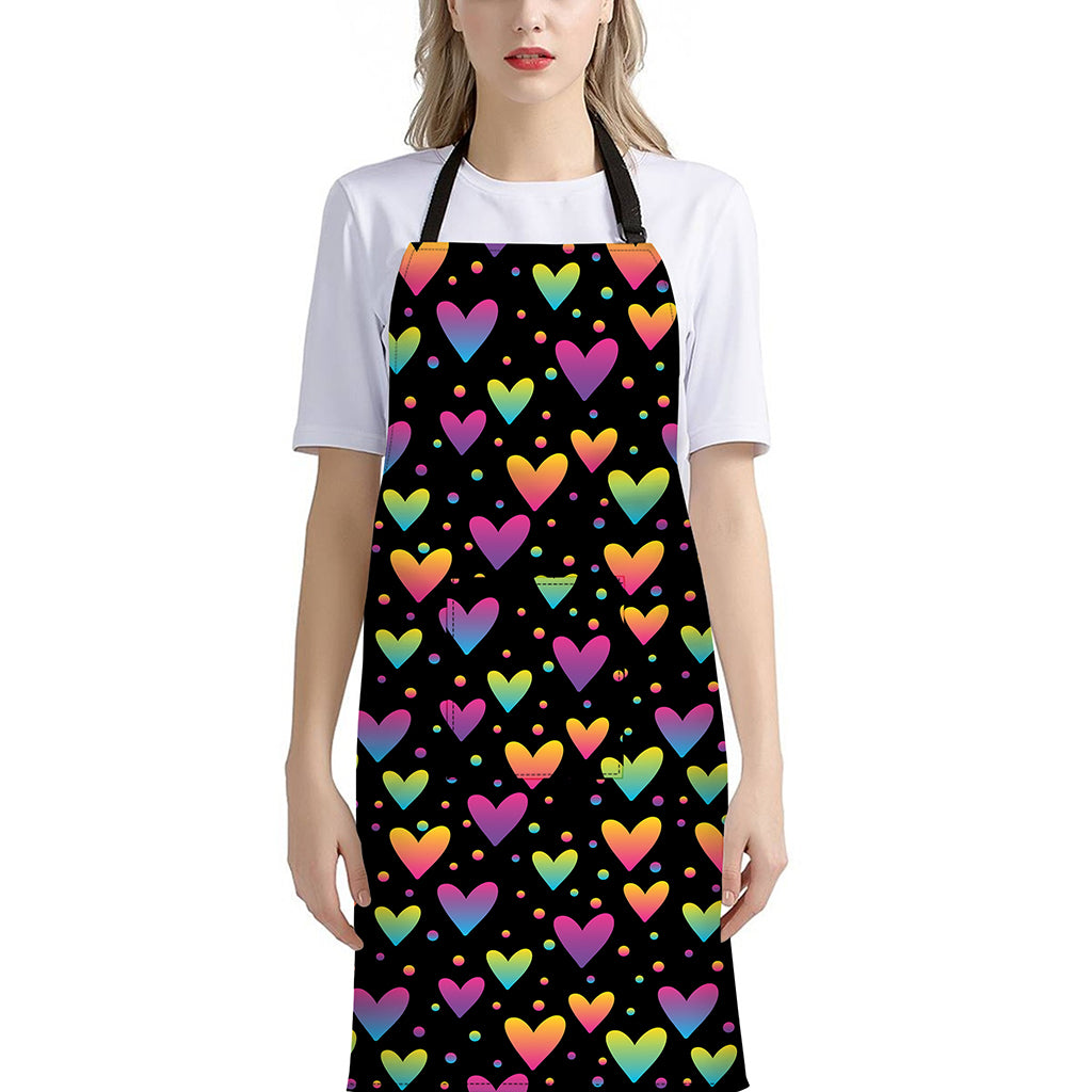 Colorful Heart Pattern Print Bib Apron With Pocket