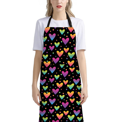 Colorful Heart Pattern Print Bib Apron With Pocket