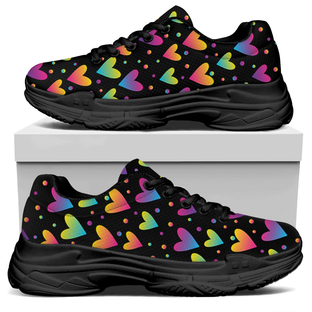 Colorful Heart Pattern Print Black Chunky Shoes