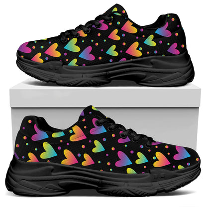 Colorful Heart Pattern Print Black Chunky Shoes