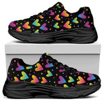 Colorful Heart Pattern Print Black Chunky Shoes