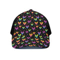 Colorful Heart Pattern Print Black Mesh Trucker Hat