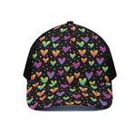 Colorful Heart Pattern Print Black Mesh Trucker Cap