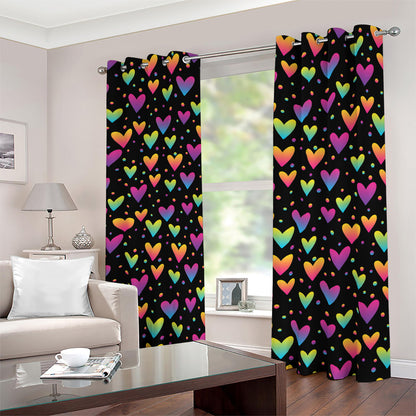 Colorful Heart Pattern Print Blackout Grommet Curtains