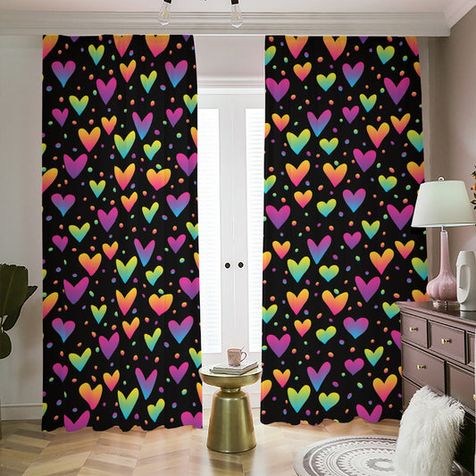 Colorful Heart Pattern Print Blackout Pencil Pleat Curtains