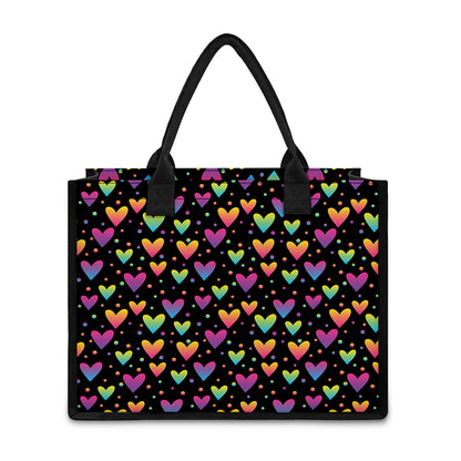 Colorful Heart Pattern Print Canvas Tote Bag