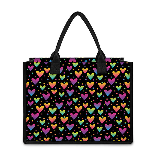 Colorful Heart Pattern Print Canvas Tote Bag