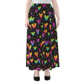 Colorful Heart Pattern Print Chiffon Maxi Skirt