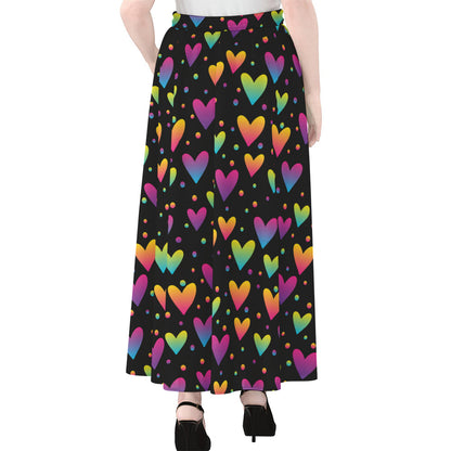 Colorful Heart Pattern Print Chiffon Maxi Skirt