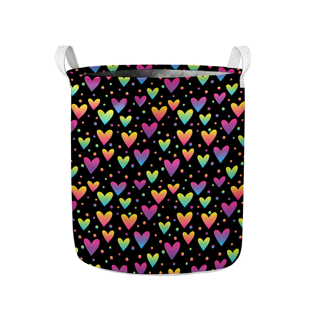 Colorful Heart Pattern Print Collapsible Laundry Basket